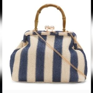 New Tommy Bahama  Striped Satchel With Bamboo Handle